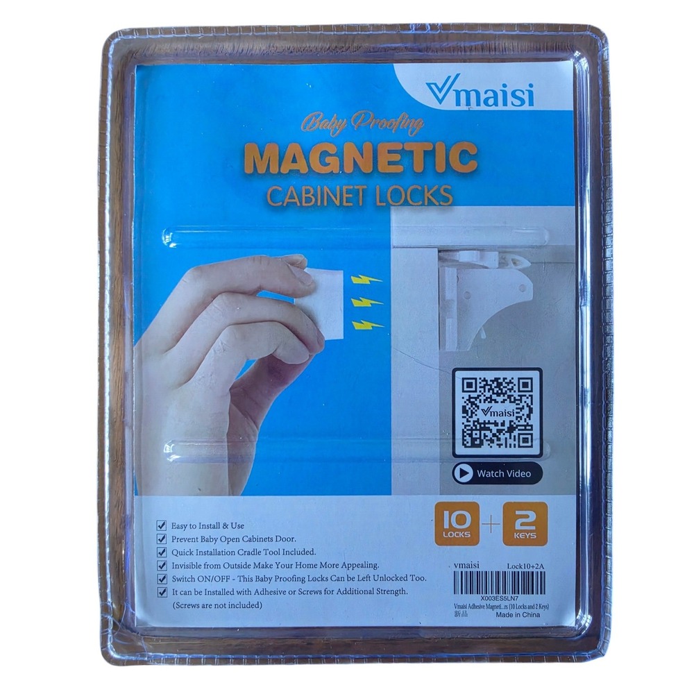 Vmaisi Magnetic Cabinet Lock Baby Proofing Kit 10 Locks 2 Keys White 3M Adhesive
